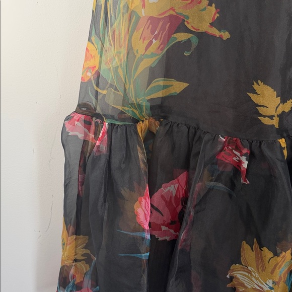 NWT Staud floral print sheer lined shirt sleeve hi neck maxi dress sz S - Picture 6 of 11